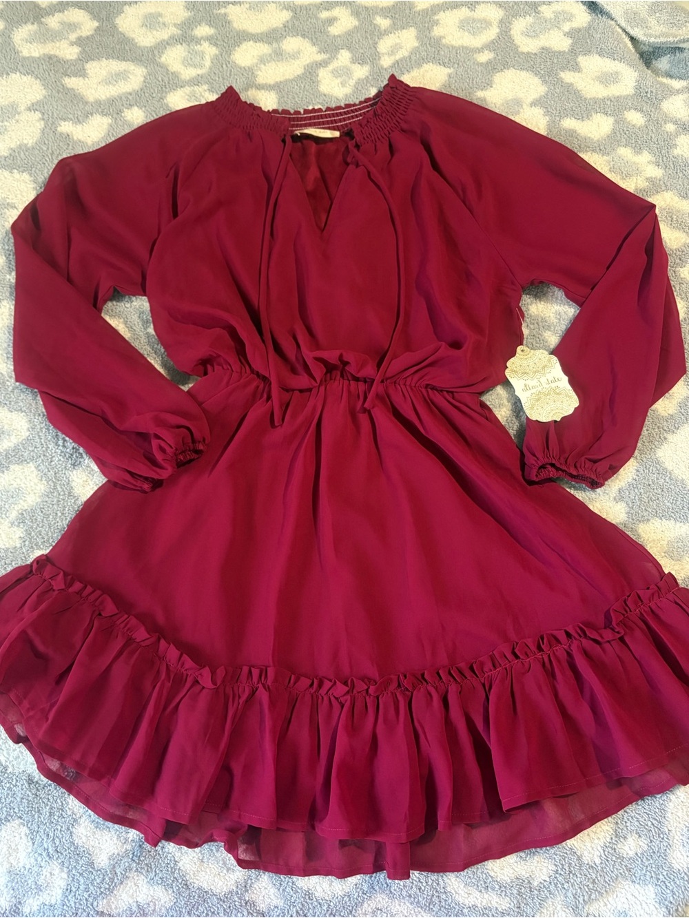 Altar'd State NWT Burgundy Long Sleeve Boho Fall Dress Women's XS